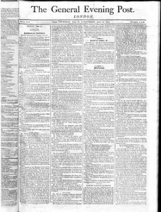 cover page of General Evening Post published on June 18, 1803