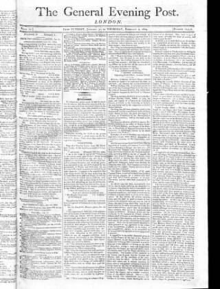 cover page of General Evening Post published on February 2, 1804