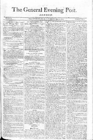 cover page of General Evening Post published on August 2, 1808