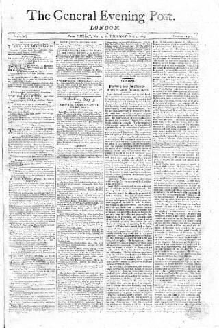 cover page of General Evening Post published on May 4, 1809