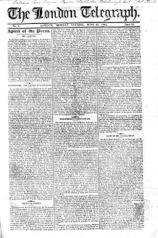 cover page of London Telegraph published on June 21, 1824