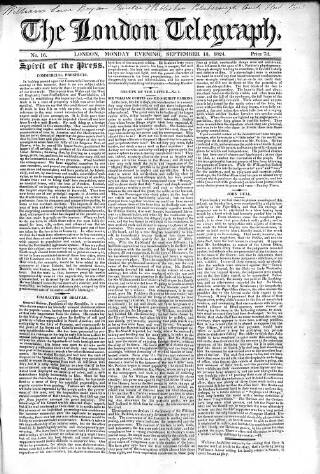 cover page of London Telegraph published on September 13, 1824