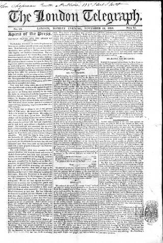 cover page of London Telegraph published on November 22, 1824