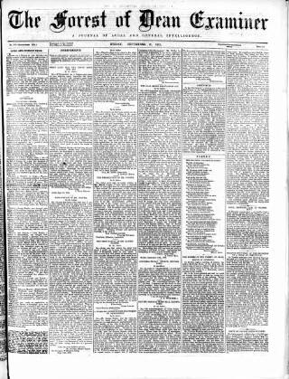 cover page of Forest of Dean Examiner published on September 17, 1875