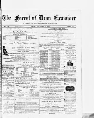 cover page of Forest of Dean Examiner published on November 17, 1876