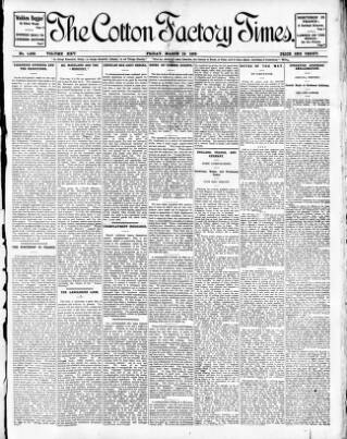 cover page of Cotton Factory Times published on March 19, 1909