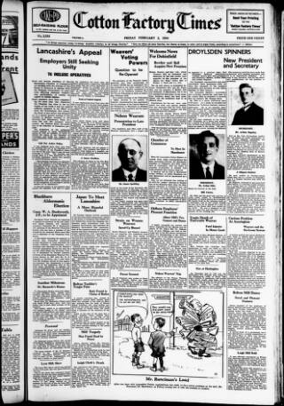 cover page of Cotton Factory Times published on February 2, 1934