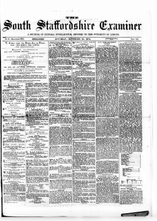 cover page of South Staffordshire Examiner published on September 19, 1874