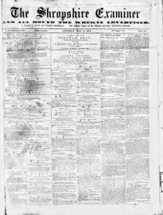 cover page of Shropshire Examiner published on May 2, 1874