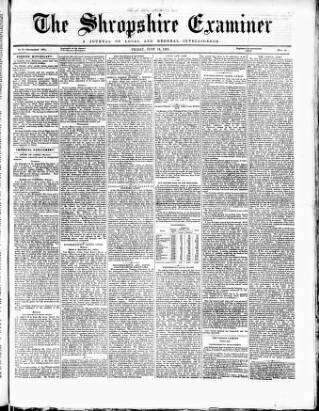 cover page of Shropshire Examiner published on June 18, 1875