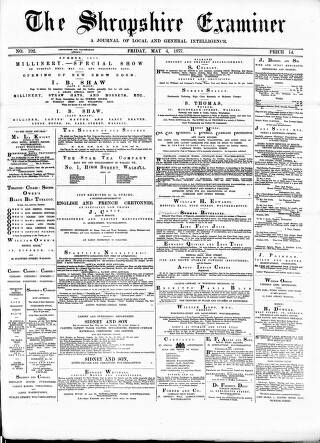 cover page of Shropshire Examiner published on May 4, 1877