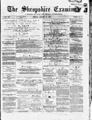 cover page of Shropshire Examiner published on August 17, 1877