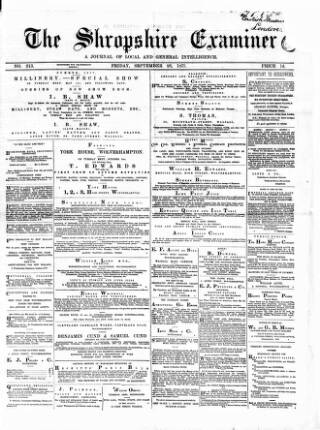 cover page of Shropshire Examiner published on September 28, 1877