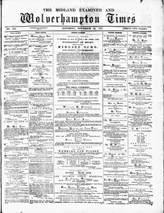 cover page of Midland Examiner and Wolverhampton Times published on November 24, 1877