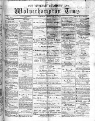 cover page of Midland Examiner and Wolverhampton Times published on February 2, 1878