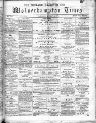 cover page of Midland Examiner and Wolverhampton Times published on August 3, 1878