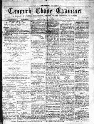 cover page of Cannock Chase Examiner published on May 2, 1874