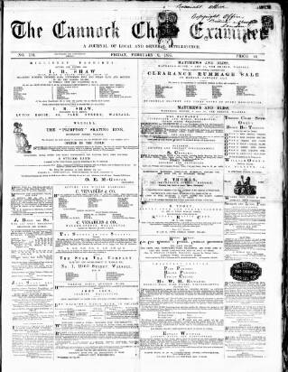 cover page of Cannock Chase Examiner published on February 2, 1877