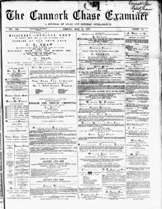 cover page of Cannock Chase Examiner published on May 4, 1877