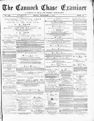 cover page of Cannock Chase Examiner published on September 7, 1877