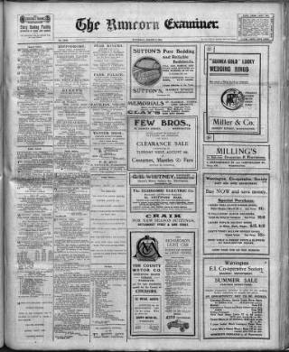 cover page of Runcorn Examiner published on August 2, 1919