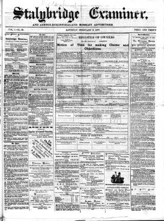 cover page of Stalybridge Examiner published on February 26, 1876