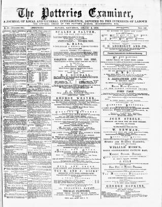 cover page of Potteries Examiner published on August 2, 1873