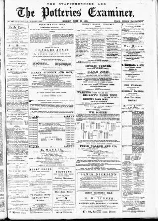 cover page of Potteries Examiner published on June 26, 1880