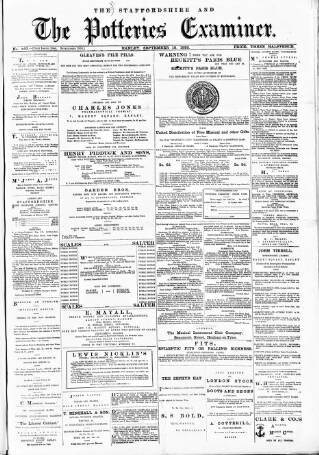 cover page of Potteries Examiner published on September 18, 1880