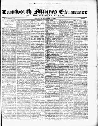 cover page of Tamworth Miners' Examiner and Working Men's Journal published on September 27, 1873