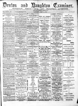 cover page of Denton and Haughton Examiner published on May 2, 1885