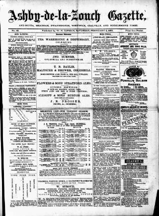 cover page of Ashby-de-la-Zouch Gazette published on February 2, 1878