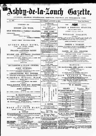 cover page of Ashby-de-la-Zouch Gazette published on August 2, 1879