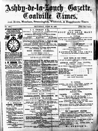cover page of Ashby-de-la-Zouch Gazette published on June 18, 1887