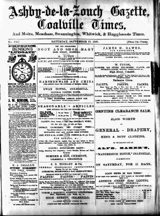 cover page of Ashby-de-la-Zouch Gazette published on September 17, 1887