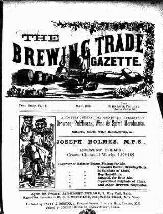 cover page of Holmes' Brewing Trade Gazette published on May 1, 1882