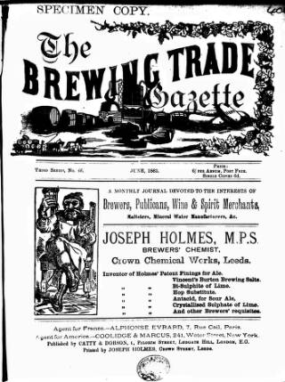 cover page of Holmes' Brewing Trade Gazette published on June 1, 1883