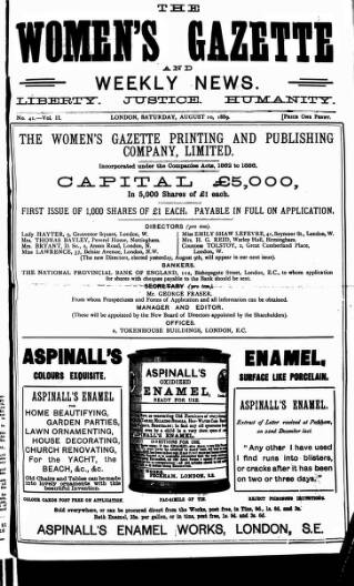 cover page of Women's Gazette & Weekly News published on August 10, 1889