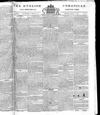 cover page of English Chronicle and Whitehall Evening Post published on September 17, 1825