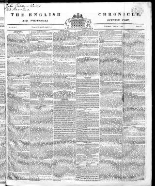 cover page of English Chronicle and Whitehall Evening Post published on April 4, 1826