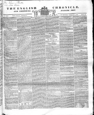 cover page of English Chronicle and Whitehall Evening Post published on February 2, 1832