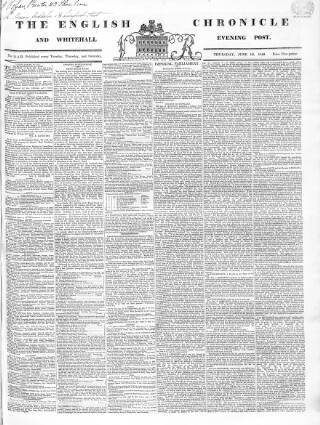 cover page of English Chronicle and Whitehall Evening Post published on June 18, 1840