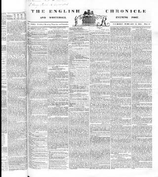 cover page of English Chronicle and Whitehall Evening Post published on February 2, 1843