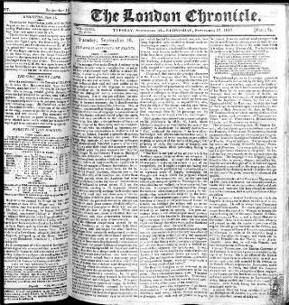 cover page of London Chronicle published on September 17, 1817