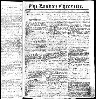 cover page of London Chronicle published on February 2, 1821
