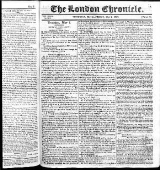 cover page of London Chronicle published on May 4, 1821