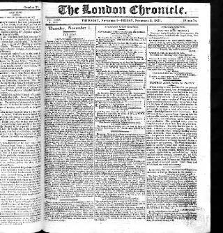 cover page of London Chronicle published on November 2, 1821