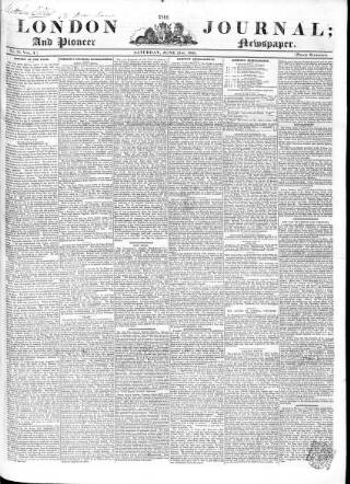 cover page of London Journal and Pioneer Newspaper published on June 21, 1845