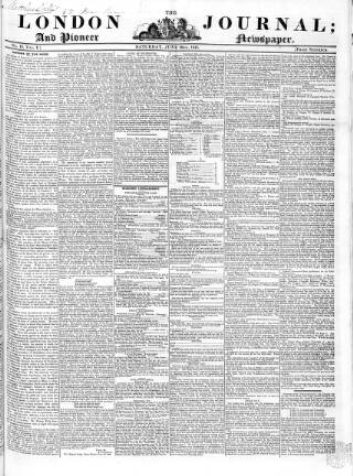 cover page of London Journal and Pioneer Newspaper published on June 28, 1845
