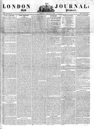 cover page of London Journal and Pioneer Newspaper published on September 6, 1845